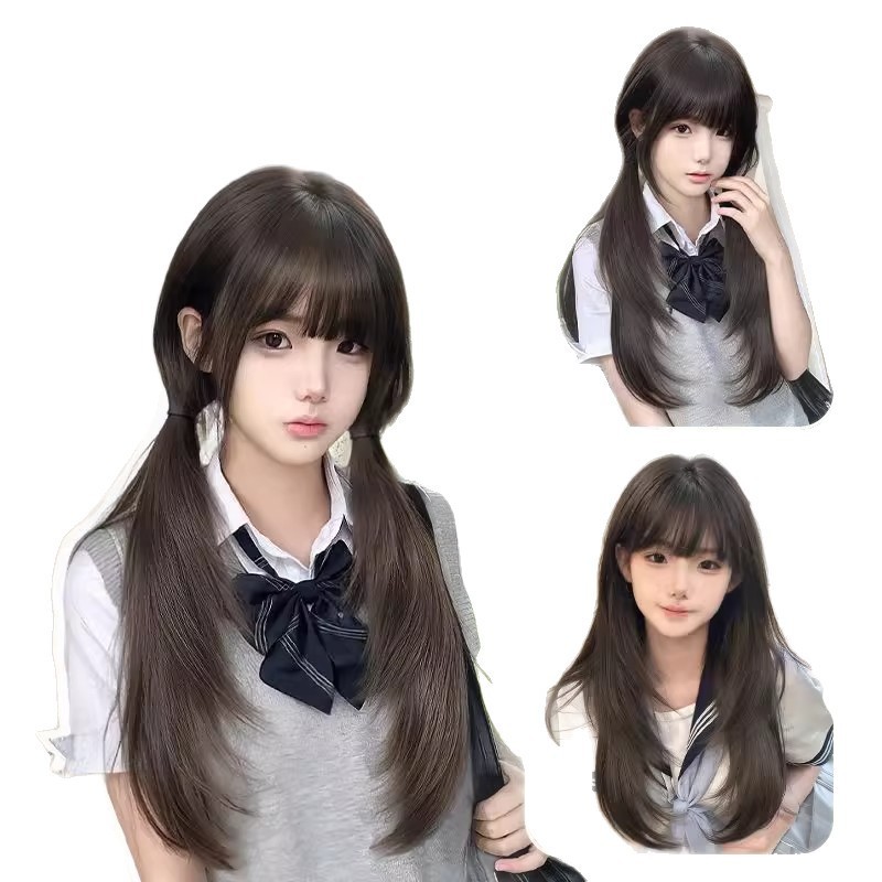 假发全头套女lolita层次长直发甜妹日系jk少萝日常整顶双马尾假发|undefined