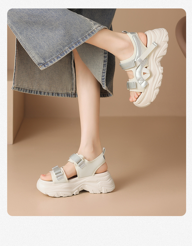 Sandal đi biển nữ thể thao quai dán chống trượt đế tăng chiều cao — G693 màu be chi tiết 16