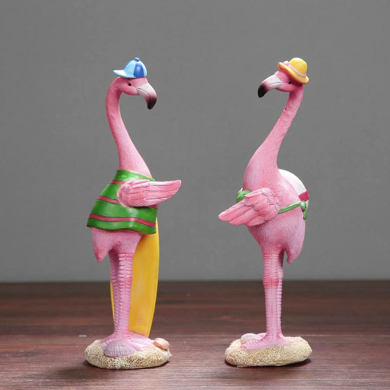 Decoración del hogar Flamingo lindo decoración creativa artesanía de resina escultura patio al aire libre Joyería La historieta