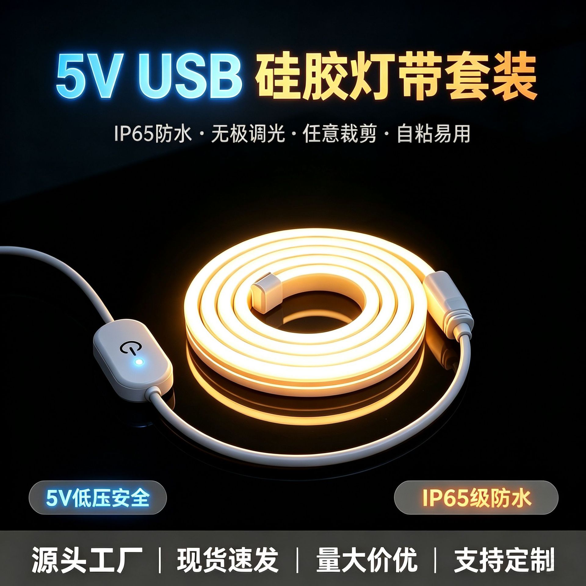 跨境款5V低压超亮USB触摸灯带柔性防水led镜子灯条装饰氛围灯灯条