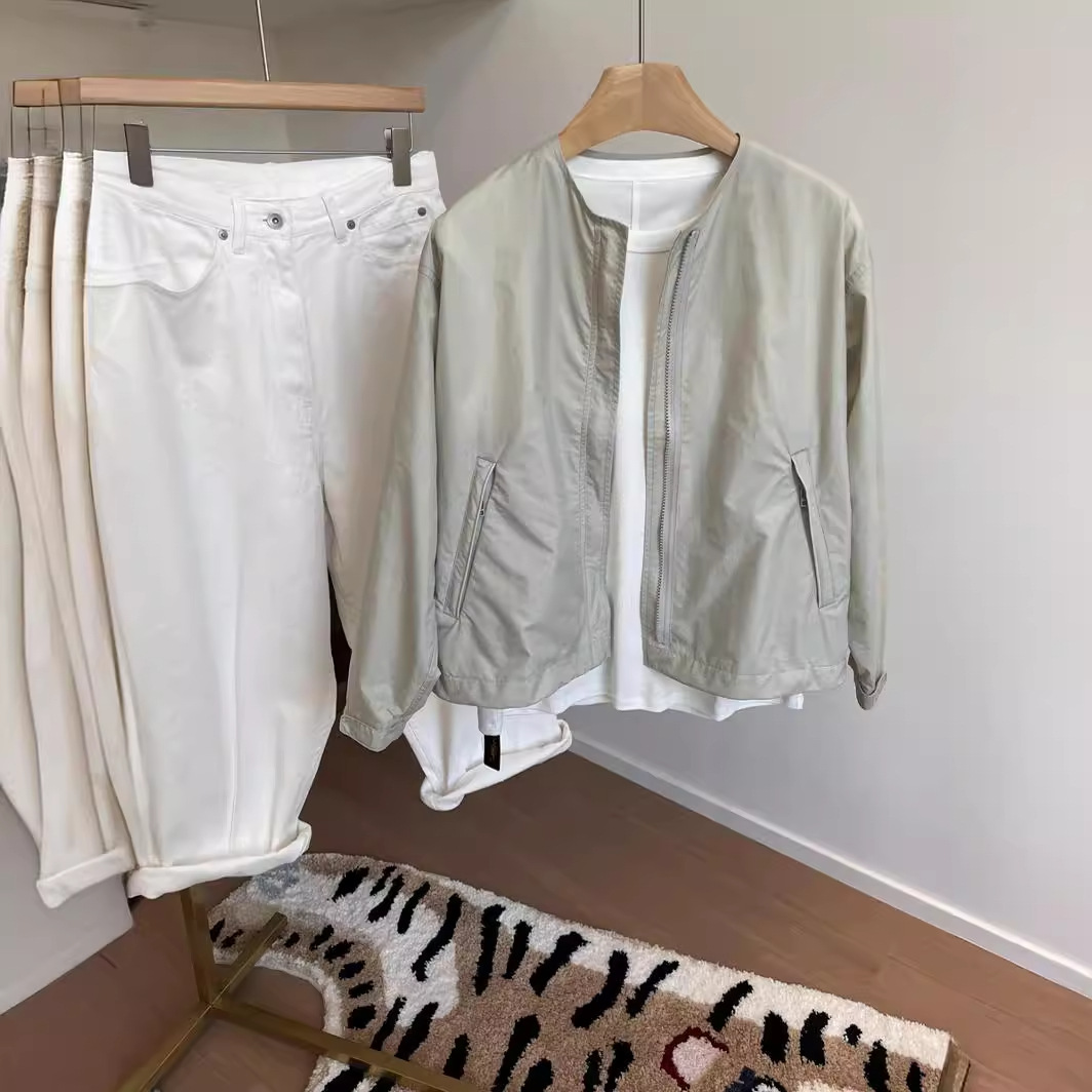 A small amount of daily order ~ ~ giant foreign-style small round neck collarless coat cocoon thin long sleeve short jacket