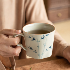 Ceramic cup with underglaze painting of bamboo, handmade for the host, suitable for Gongfu tea, personal cup, large capacity coffee cup