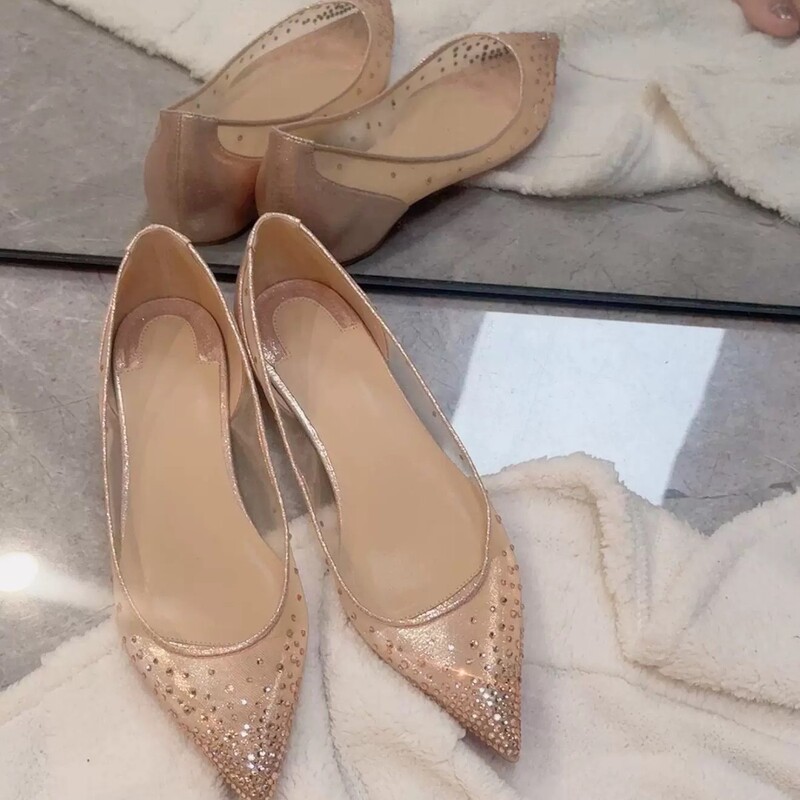 Cl Mesh Rhinestone Red-Soled Women's Flats, New Summer Style, Pointed Toe, Flat Bottom, Hidden Heel, Versatile Fairy-Style Shallow Mouth Flats Cl Mesh Rhinestone Red-Soled Women's Flats, New Summer Style, Pointed Toe, Flat Bottom, Hidden Heel, Versatile Fairy-Style Shallow Mouth Flats