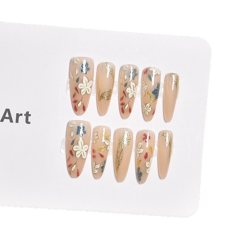 10 piezas de uñas portátiles de micrograbado tridimensional, productos terminados, uñas largas de almendra al por mayor, nuevas uñas portátiles, sensación de alta calidad