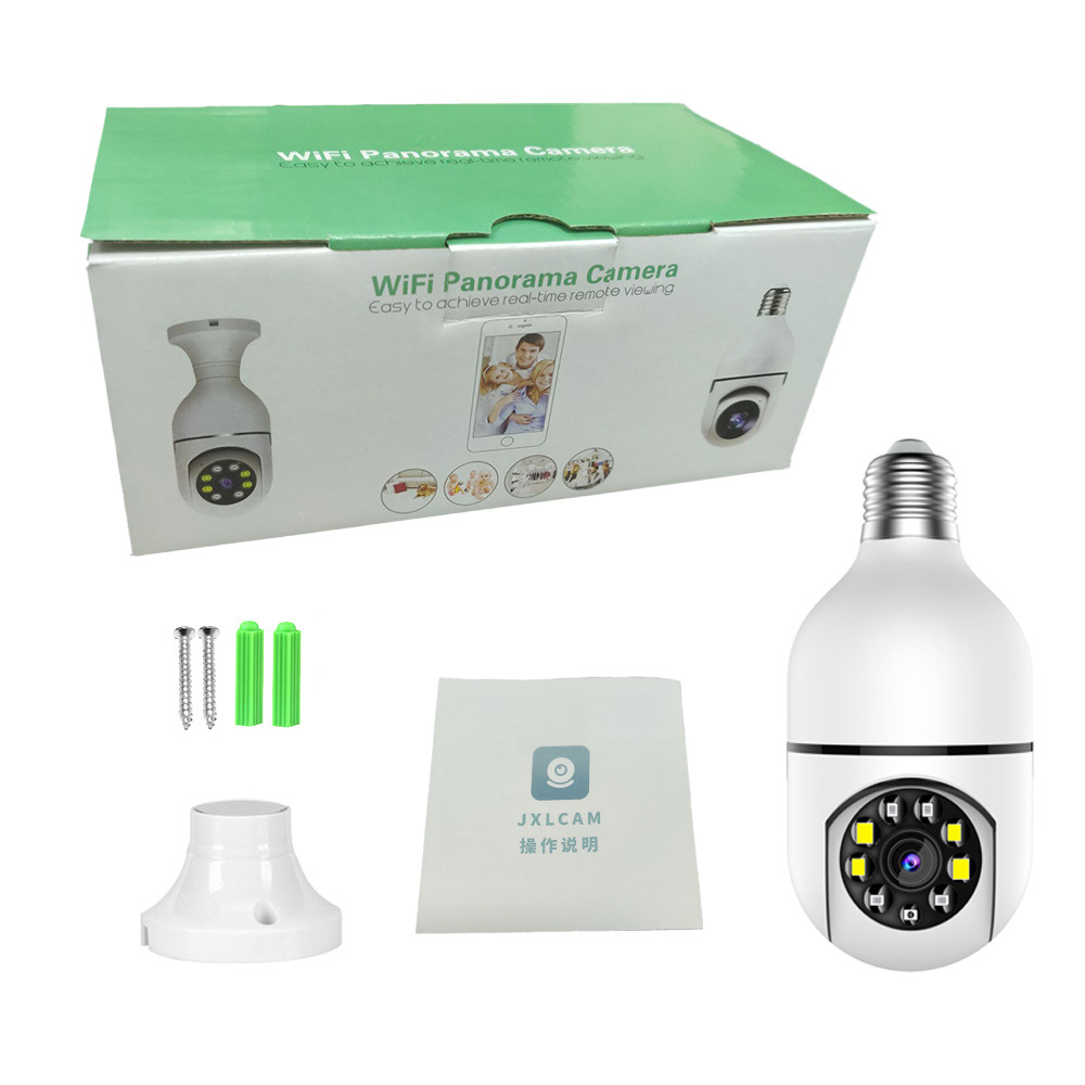 Cámara bombilla A6 a todo color con luz dual 360 ° Cámara de Vigilancia Inalámbrica para Bebés, E27, Visión Nocturna, Mini