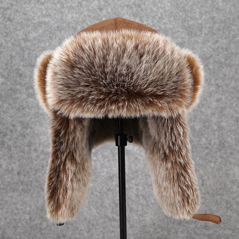Russian Mongolian sheepskin winter Northeast Lei Feng snow imitation fox straw hat, father middle-aged and elderly ear_voghion.com
