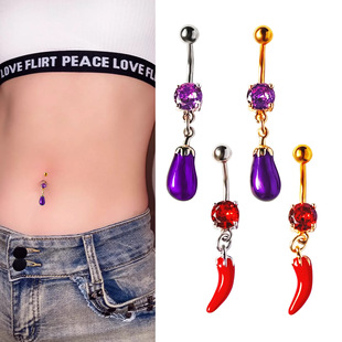 New European and American Zircon Colorful Eggplant Navel Ring Cute Pepper Stylish Fashion Pierced Navel Nail Piercing Jewelry