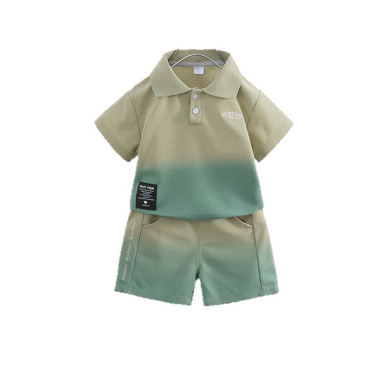 7809 Traje de manga corta de verano para niños 2025 Nuevo estilo Camisa de polo casual para niños Traje de dos piezas Ropa de teñido anudado para bebés