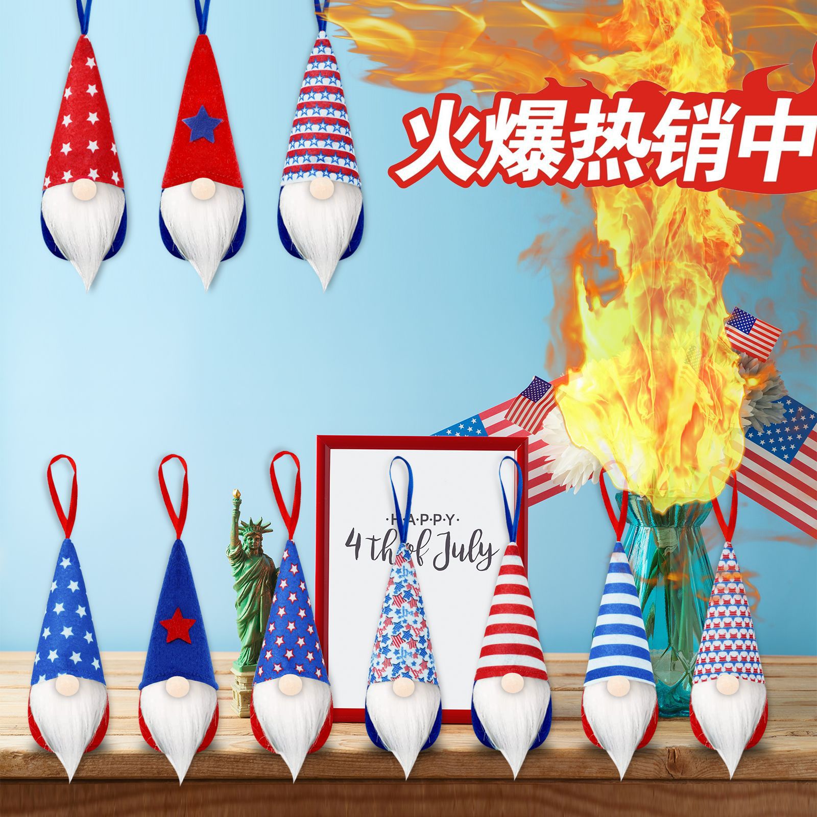 Día DE LA Independencia transfronteriza muñeca sin rostro pieza colgante Día Nacional Americano enano suelo fino muñeca sin rostro pequeño colgante