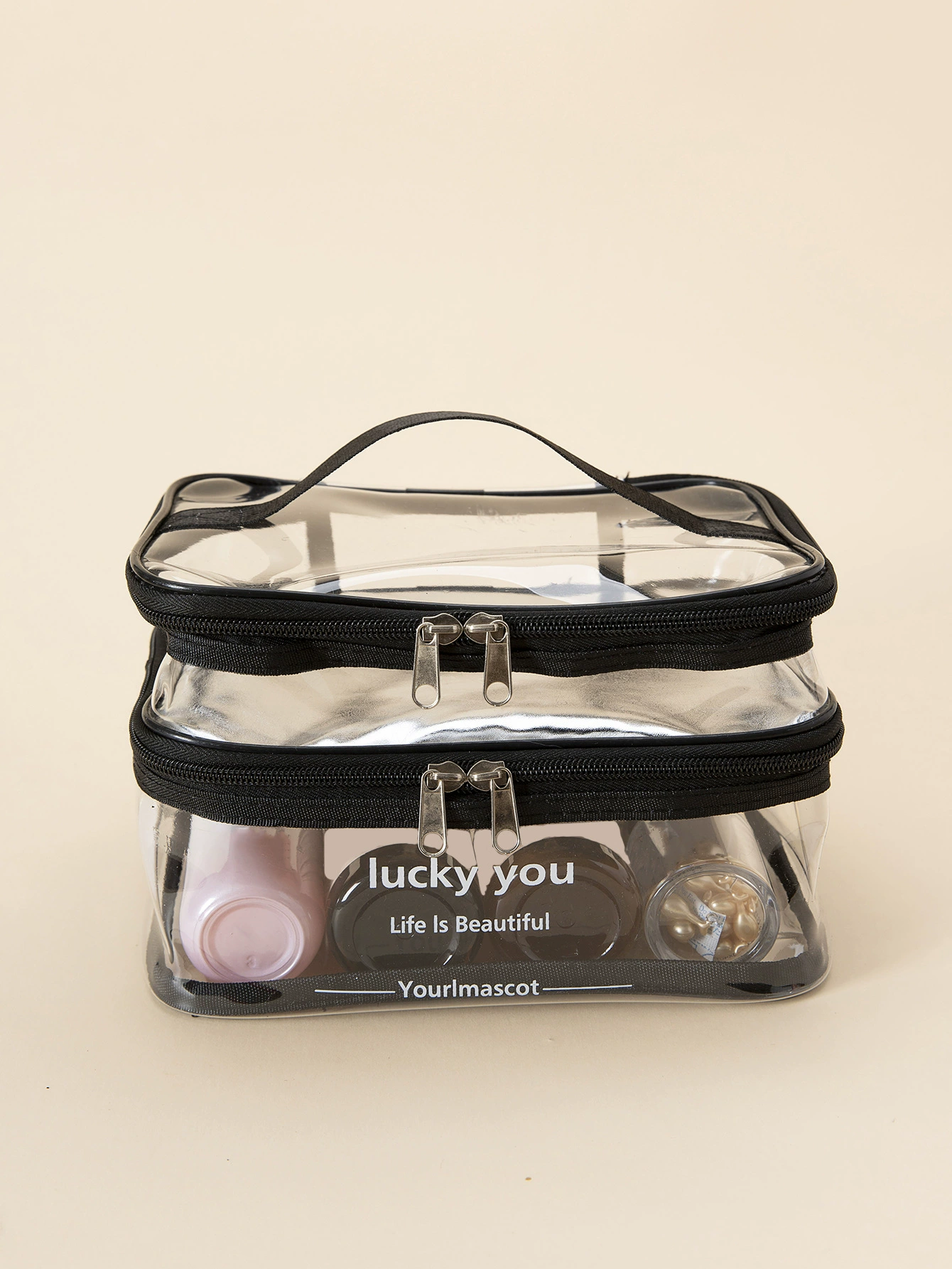 Handheld Cosmetic Bag, Universal Storage System, Double-Layer 25×20×2 cm Portable Organizer