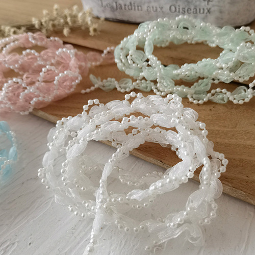 Rose yarn woven pearl trim lace accessories clothing fabric pillow decoration baby clothes curtain decoration lace