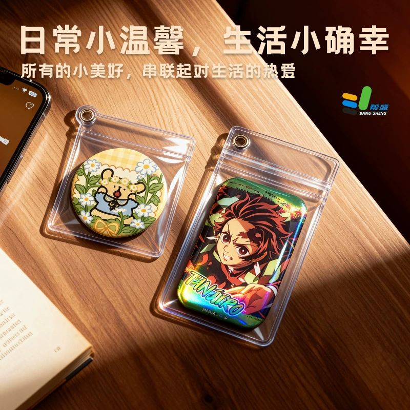 Transparent badge, protective case, storage system, pendant, increased thickness