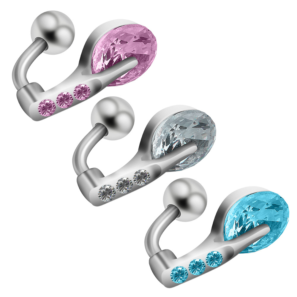 Nieuw, trendy grensoverschrijdend product: gepersonaliseerde roestvrijstalen ring met zirkonia, modieuze navelpiercing in waterdruppelvorm, gemakkelijk te dragen._voghion.com