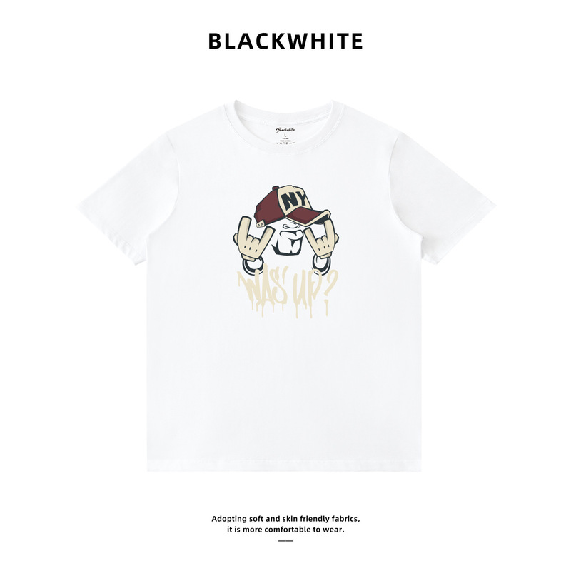 Trendy Street Style Baseball Cap Printed T-Shirt for Men 260g Sorona Short-Sleeve T-Shirt Dropshipping Support Mixed Batch 261