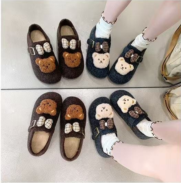 Fleece-Lined Birkenstock Shoes for Women 2026 Winter New Style Slip-On Cute Cartoon Bear Furry Cotton Shoes Warm Loafers Fleece-Lined Birkenstock Shoes for Women 2026 Winter New Style Slip-On Cute Cartoon Bear Furry Cotton Shoes Warm Loafers
