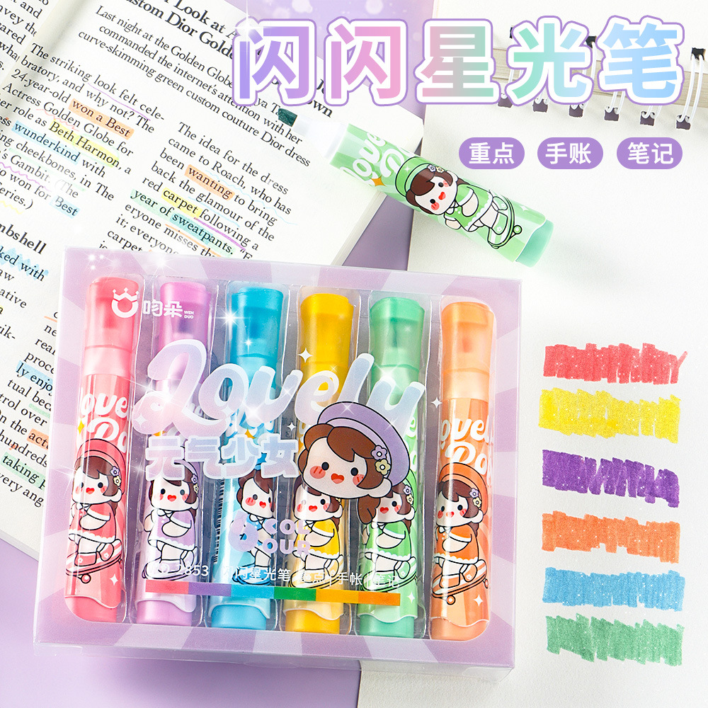 Yuanqi Chick Star Flash Pen Single Head Highlight Pen de gran capacidad para estudiantes clave de marca de bolígrafo flash
