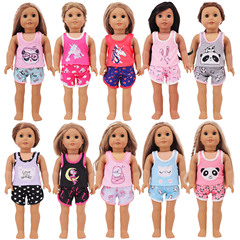 Amazon bestseller 18-inch American girl doll summer short-sleeved pajamas bald doll costume shorts set