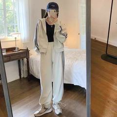 休闲运动服学院风套装女春秋新款学生宽松连帽卫衣休闲网红两件套