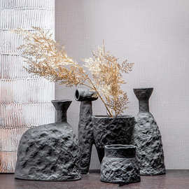禾木木抽象陶瓷工艺品黑白色几何花器摆件古朴创意干花花插瓶装饰