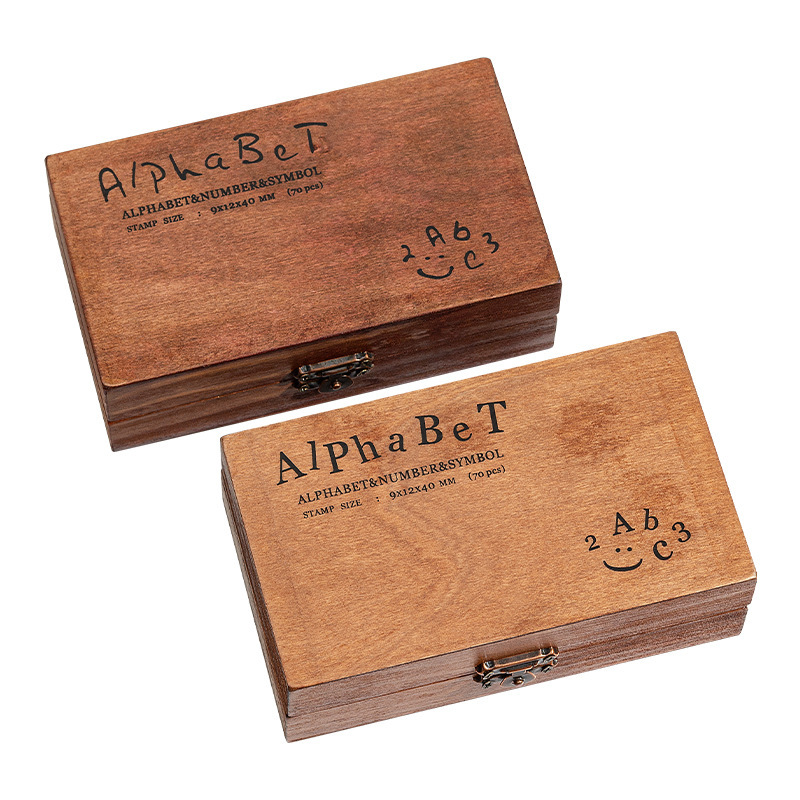 70 retro alfanuméricos caja de madera sello caja caja de letras mayúsculas y minúsculas cuerpo de hierba verdadero sello de libro de mano transfronterizo