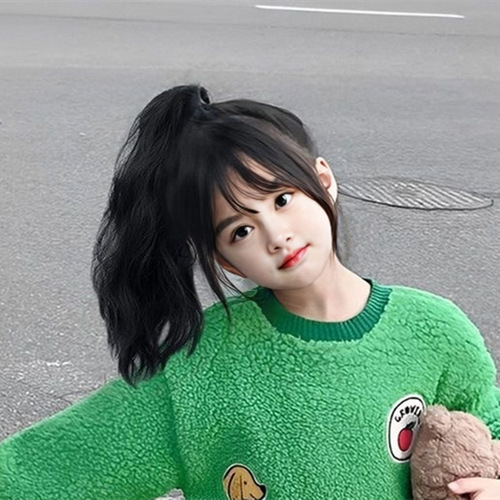 Children's wig, female clip-on simulated hair, cloud perm, curly hair, high ponytail, photo props, ponytail braid