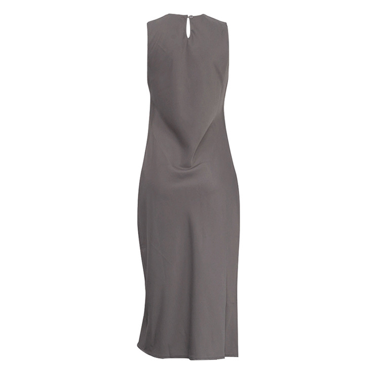 Neck Sleeveless Vest Dress Solid Color Slim Fit Slimming Base Maxi Dress