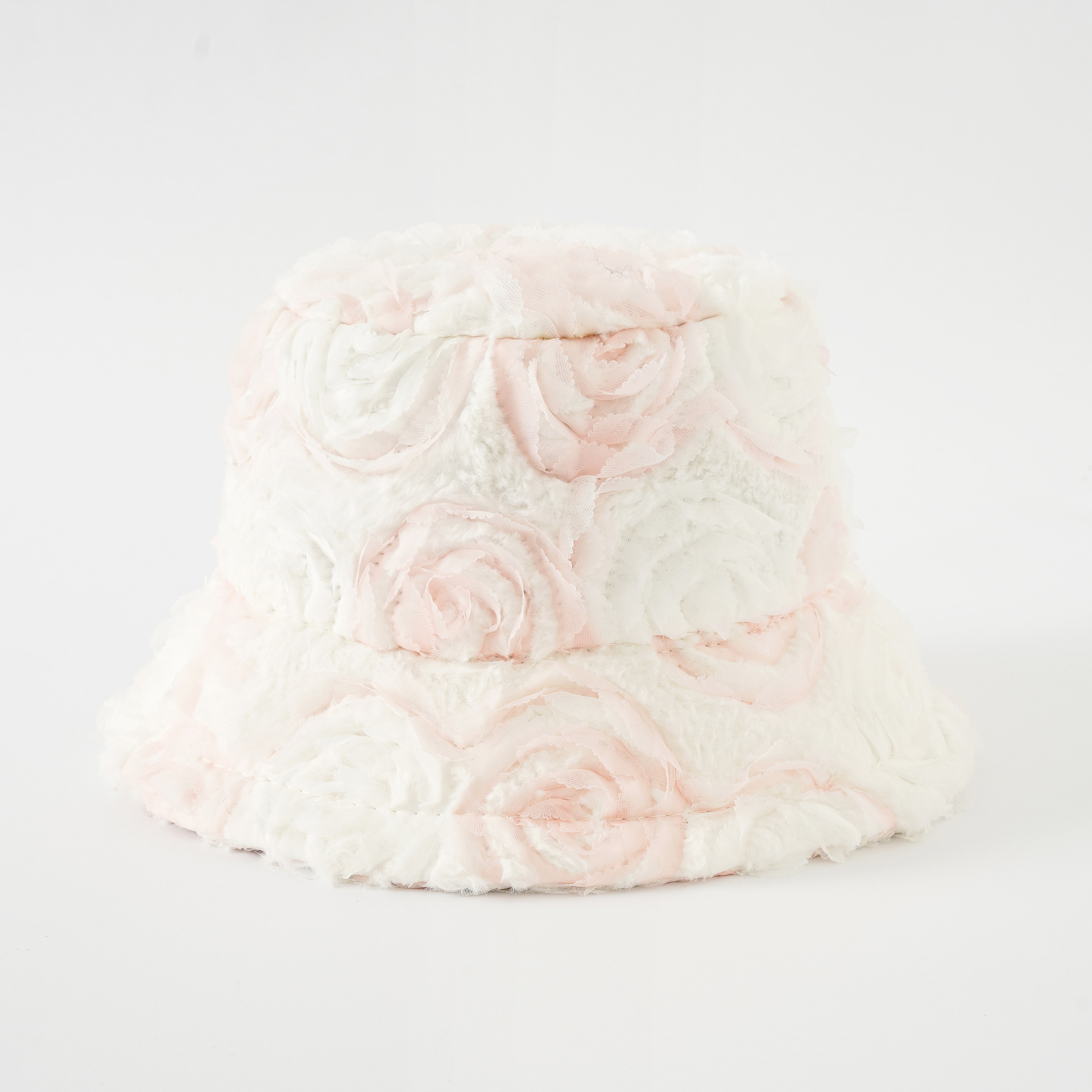 Sombrero de pescador invierno de las mujeres de estilo coreano de moda tridimensional flor patrón japonés Otoño e Invierno felpa cuenca sombrero