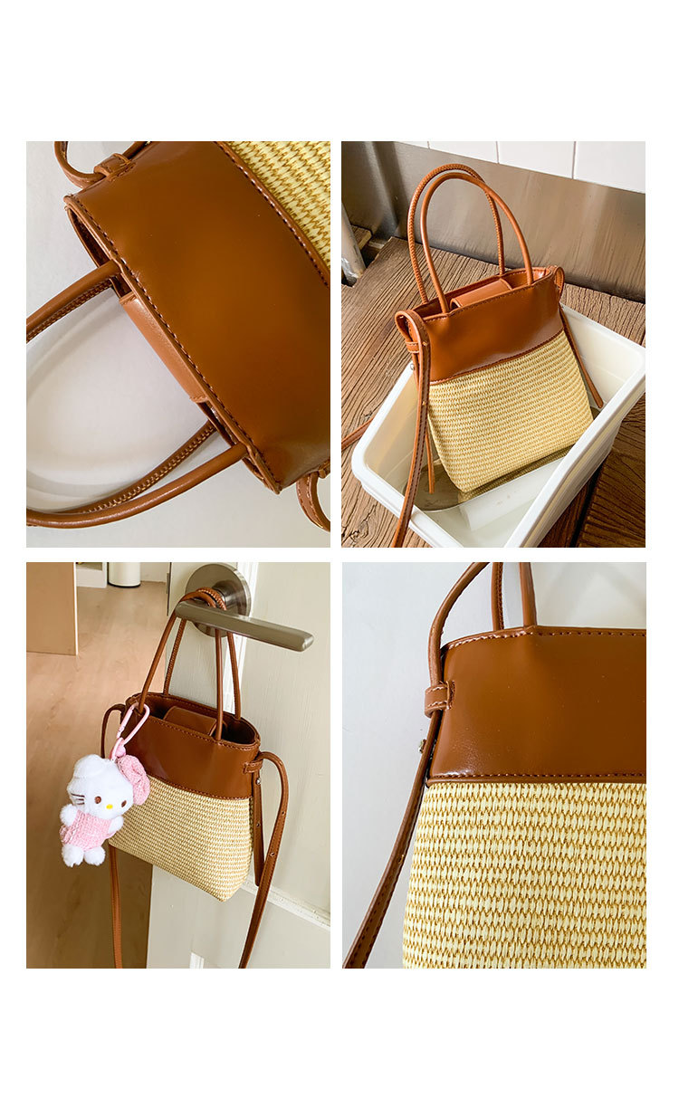 Korean style simple and fashionable woven mobile phone bag for women 2025 summer new seaside vacation crossbody straw woven bucket bag Item Picture