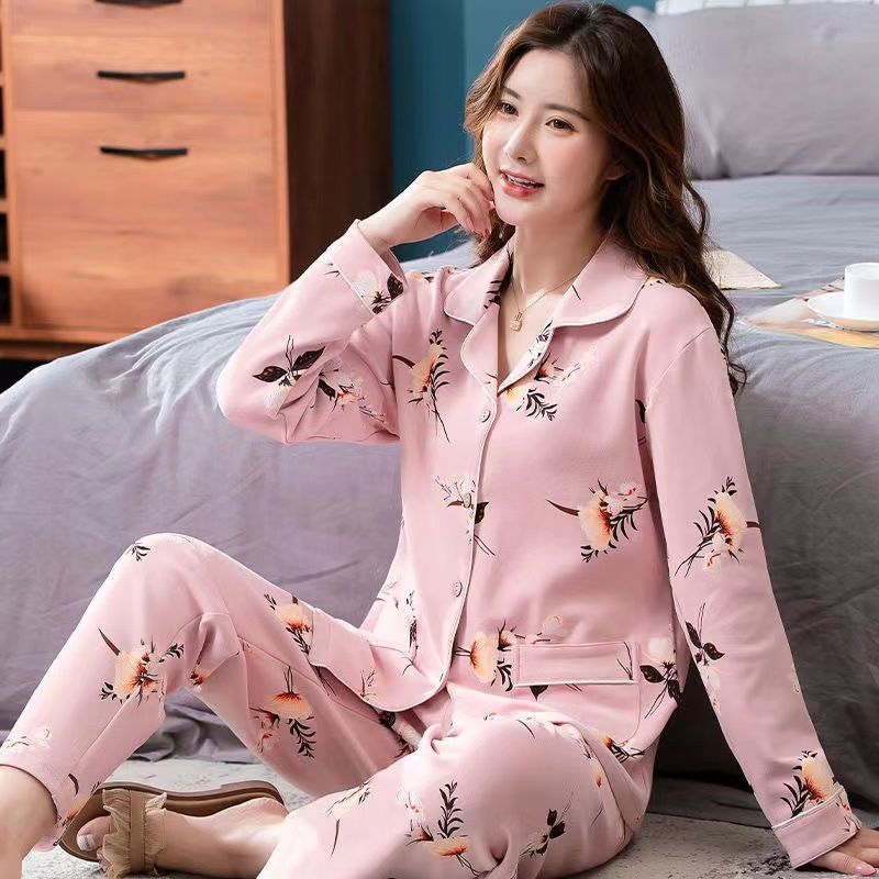 Pijamas traje de primavera/verano para mujer verano nuevo Algodón puro Primavera/otoño estudiante de algodón de manga larga estilo coreano ropa para el hogar suelta