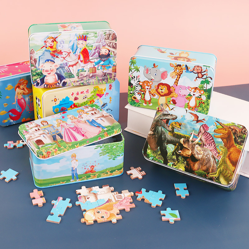 200 Iron box children Jigsaw puzzle woodiness toy Early education Puzzle Stall wooden  gift Makeup Manufactor Direct selling