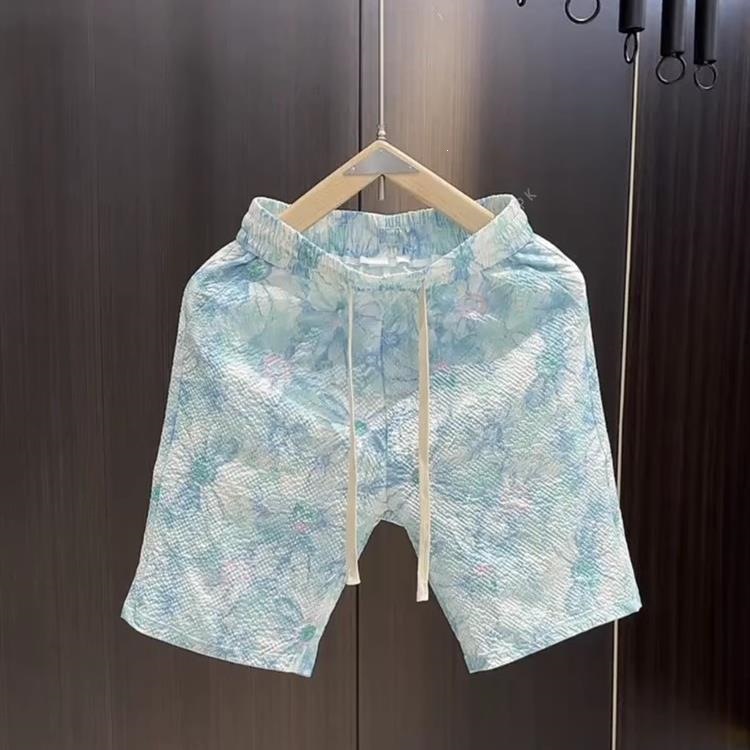 Summer Thin Casual Shorts For Men Quick Drying Blue Printed Trendy Versatile Stylish Shorts_viptrois.com