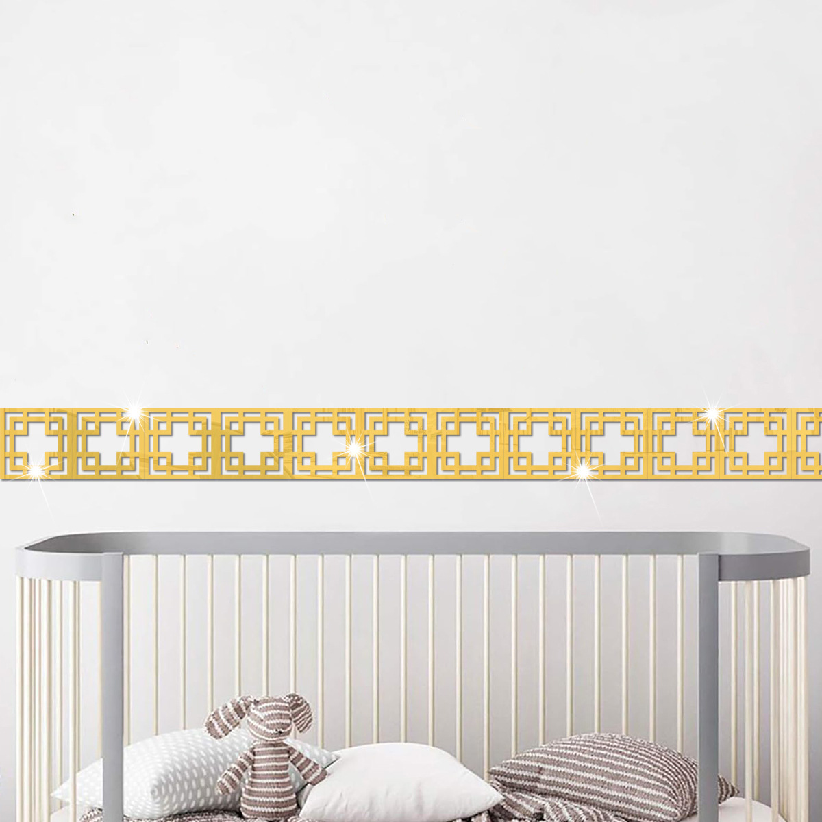 Costura hueca tridimensional de acrílico pegatinas de pared transfronteriza Amazon sala de estar baño pared cintura línea Decoración image 7