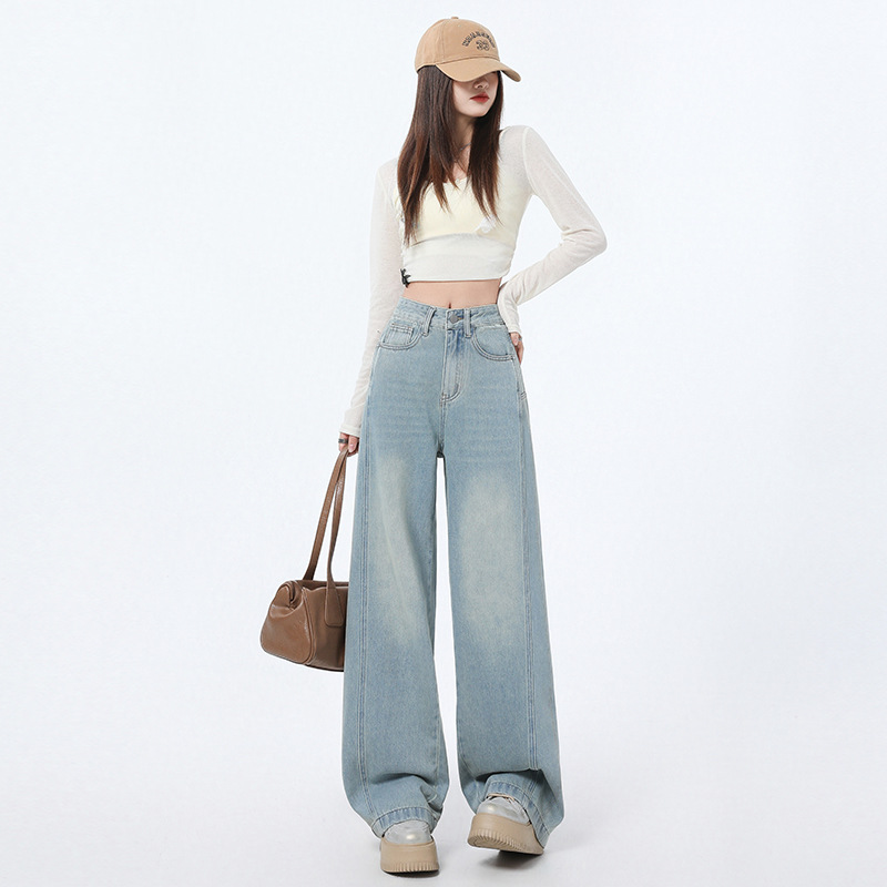 Beige wide-leg jeans for women in spring and autumn 2025 new slim and fashionable hot girl loose straight pants for women