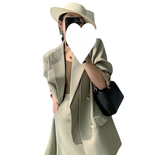 Women's Korean-style elegant, flowy, wrinkle-resistant sheath skirt suit with blazer for early autumn