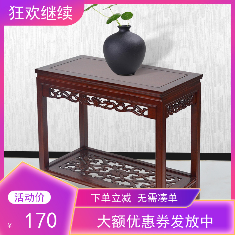 Solid Wood Unique Stone Fish Tank Shelf, Multi-Tiered Living Room & Indoor Balcony Flower Stand, Potted Plant & Bonsai Rack, Table Base in Chinese Style