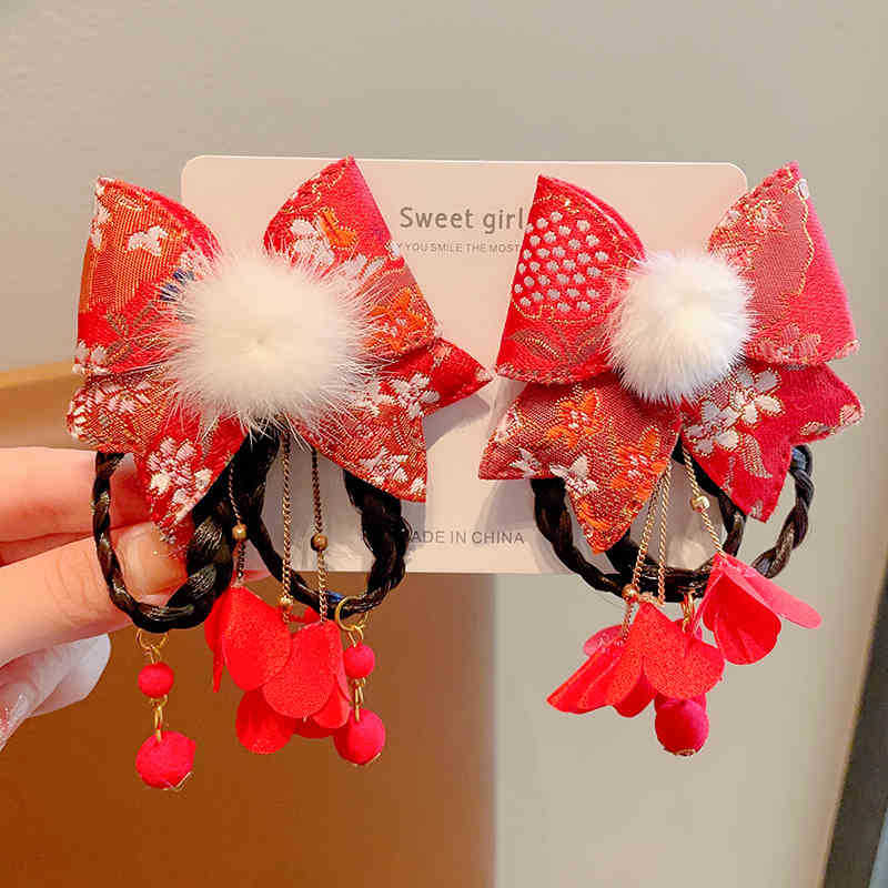 2024 otoño y invierno accesorios para el cabello de niños Año Nuevo pinzas de cabello rojas niñas estilo de Año Nuevo tarjetas de cabello de estilo chino antiguo niñas toques de ropa de estilo chino