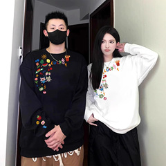 秋冬oversize加绒圆领卫衣男女上衣特别情侣装潮牌学生班服保暖衫