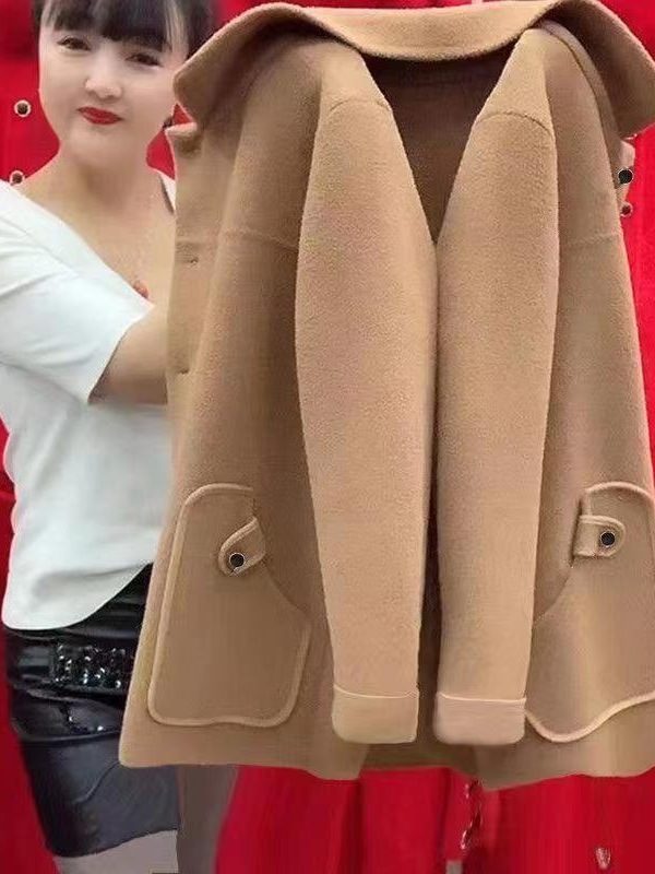 Plus Size Women's Thickened Western Style Age-Reducing Woolen Outwear for Middle-Aged and Elderly Fat Mothers Women's Autumn and Winter Loose Outwear