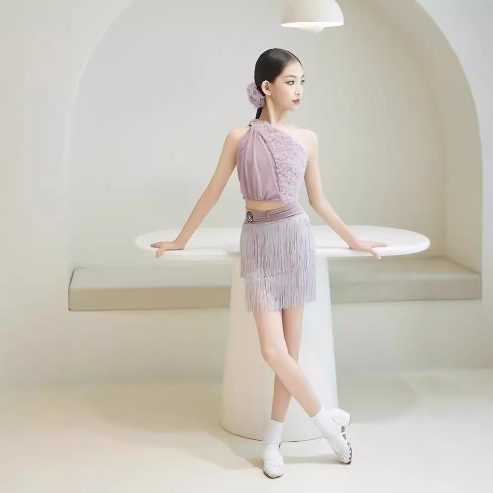 댄스 의류 라틴 댄스 연습 성능 편안한 세트 화이트 하이 엔드 피부 친화적 인 소녀 성인 높은 탄성 패브릭
