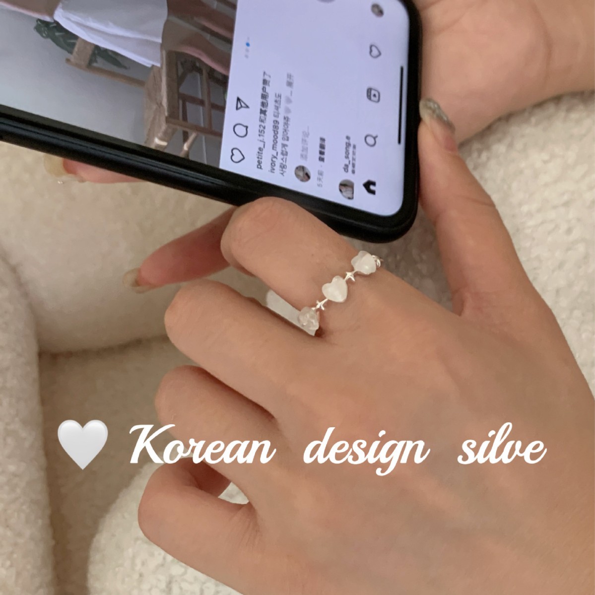 韓版ins風小眾 S925純銀精美三個小愛心戒指疊戴高級感開口指環女