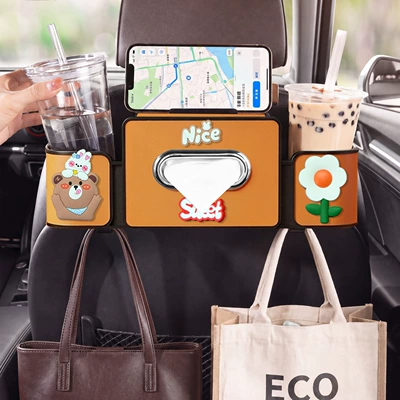 Tissue Box Mobile Phone Holder | Car tissue box/set - nice-bear-seat-4-in-1-storage-box-4th-generation-orange