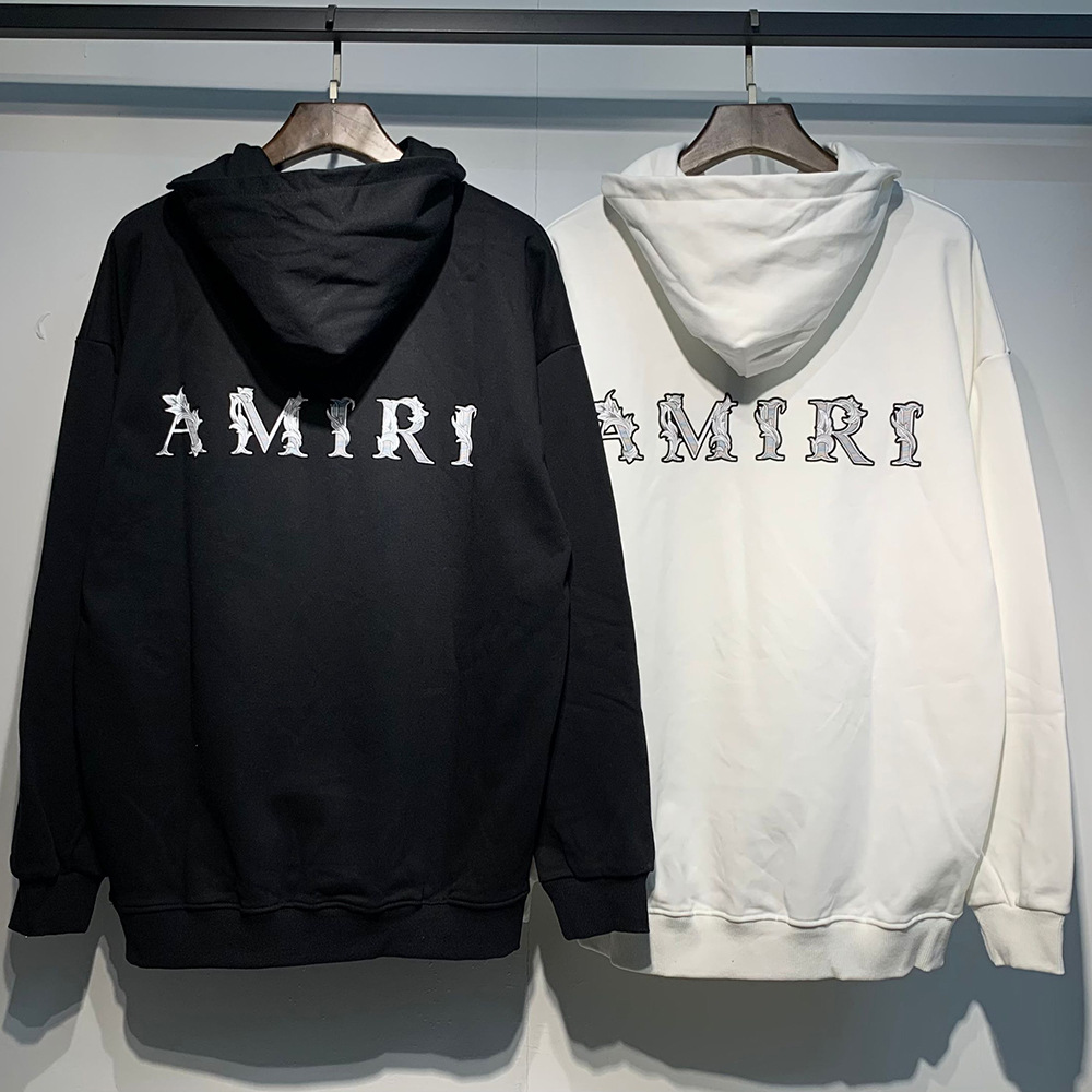 AMIRI suéter colección de letras de impresión transfronterizas 360 gramos de anillo masculino suelto casual sudadera encapuchada