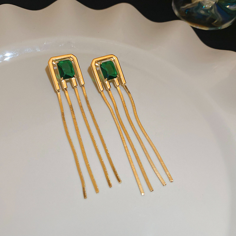 Temperamento de pendientes verdes pendientes ligeros lujosos de alto nivel sensación de pendientes zircon flores joyas geométricas al por mayor fábrica