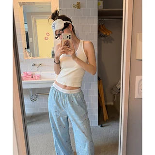 韩系白色带胸垫吊带睡衣女夏季新款背心碎花长裤家居服套装可外出