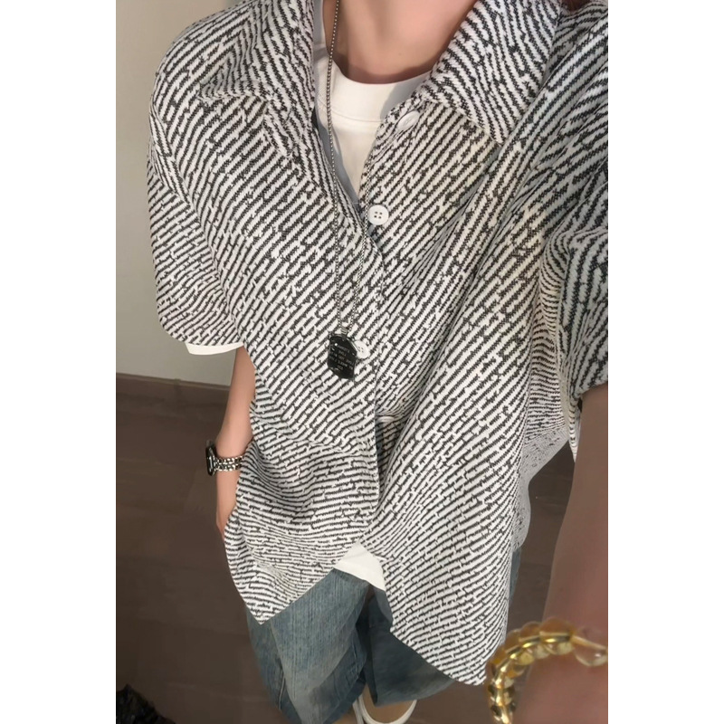 Oversize Casual Basic Shor-sleeve Shir, Unisex, Hong Kong Syle, Rendy, Loose And Versaile, Five-quarer Sleeve_voghion.com