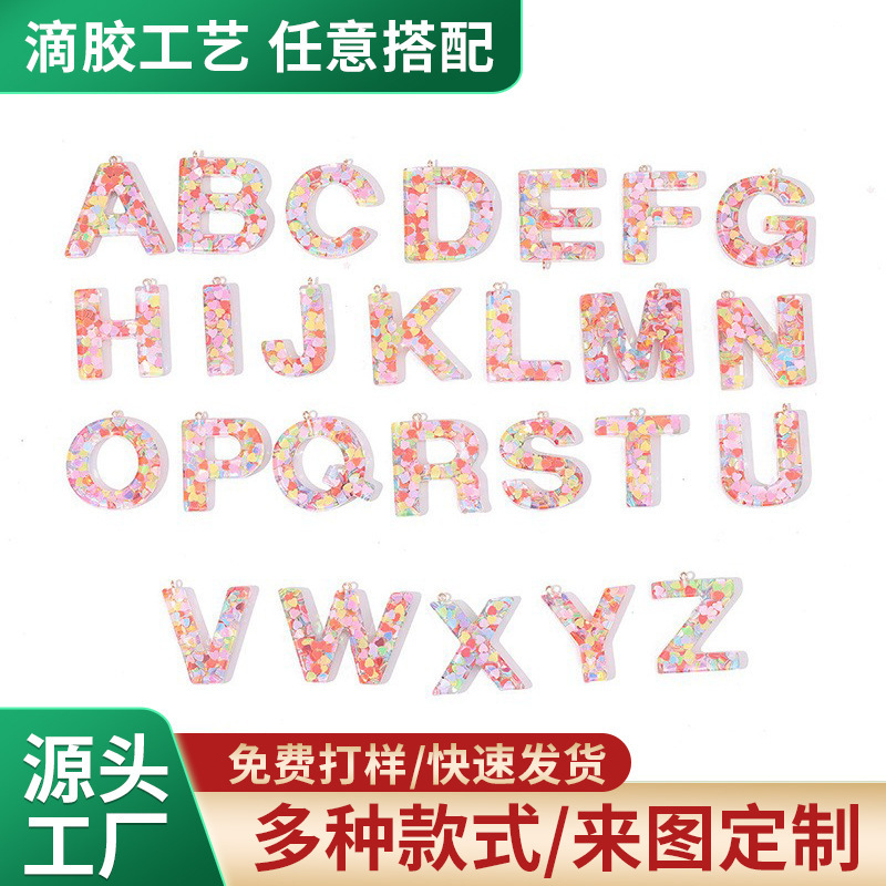 Pink Heart Sequins DIY Resin Glue Letters Small Gift Pendant English Letter Keychain Bag Pendant