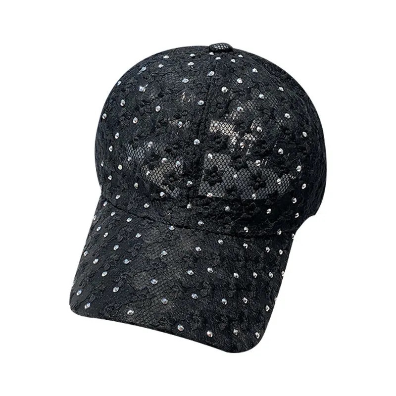 Primavera y verano versátil encaje floral tapa enarbolada Estilo coreano de las mujeres de moda estrellado caliente rhinestone gorra de béisbol protección solar sombrero para el sol