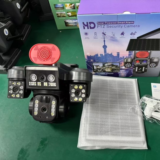 V380摄像头真三目太阳能低功耗监控球机红蓝报警高清夜视枪球一体|undefined