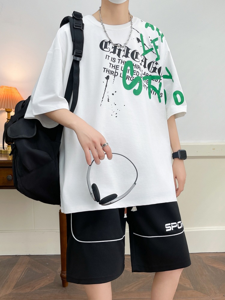 2025 nuevo juego deportivo de hombre de verano camiseta de dos piezas conjunto de tendencia casual variada guapo tamaño grande manga corta suelta