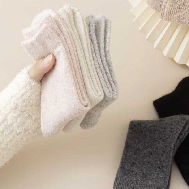 Solid Color Cashmere Socks Thickened Mid-tube Socks for Men and Women Autumn and Winter Warm Sweat Absorbing Solid Color Knitted Woolen Socks Autumn and Winter Home Socks